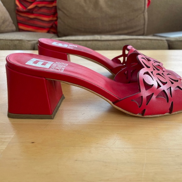 Italian Red Leather Slide Sandals - Picture 3 of 6